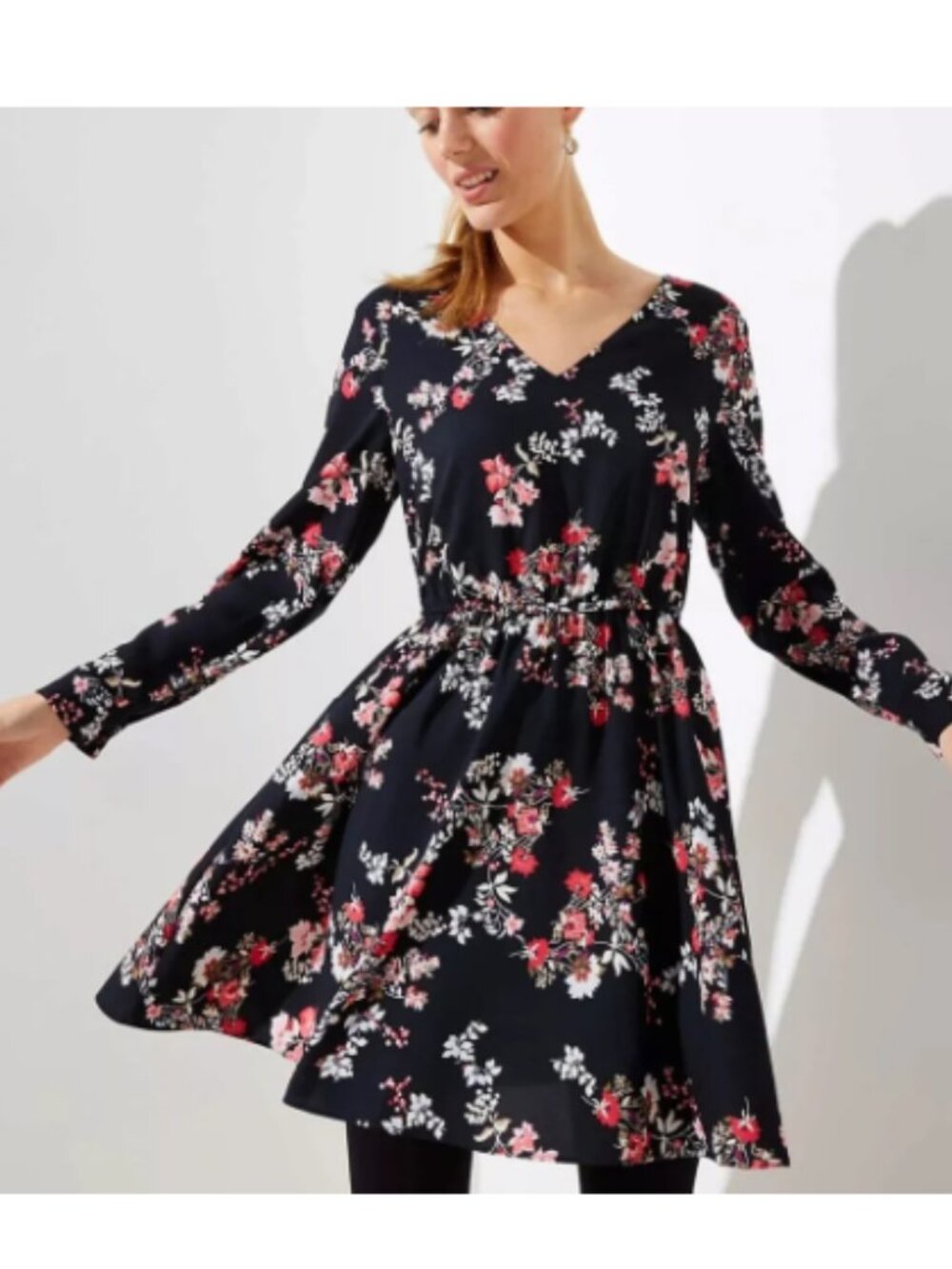 LOFT Black Floral A Line Bar Back Short Mini Dress size small EUC